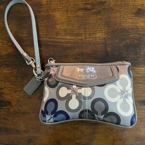 Coach Madison Signature Clover Opt Art Wristlet,  Satin and Leather
